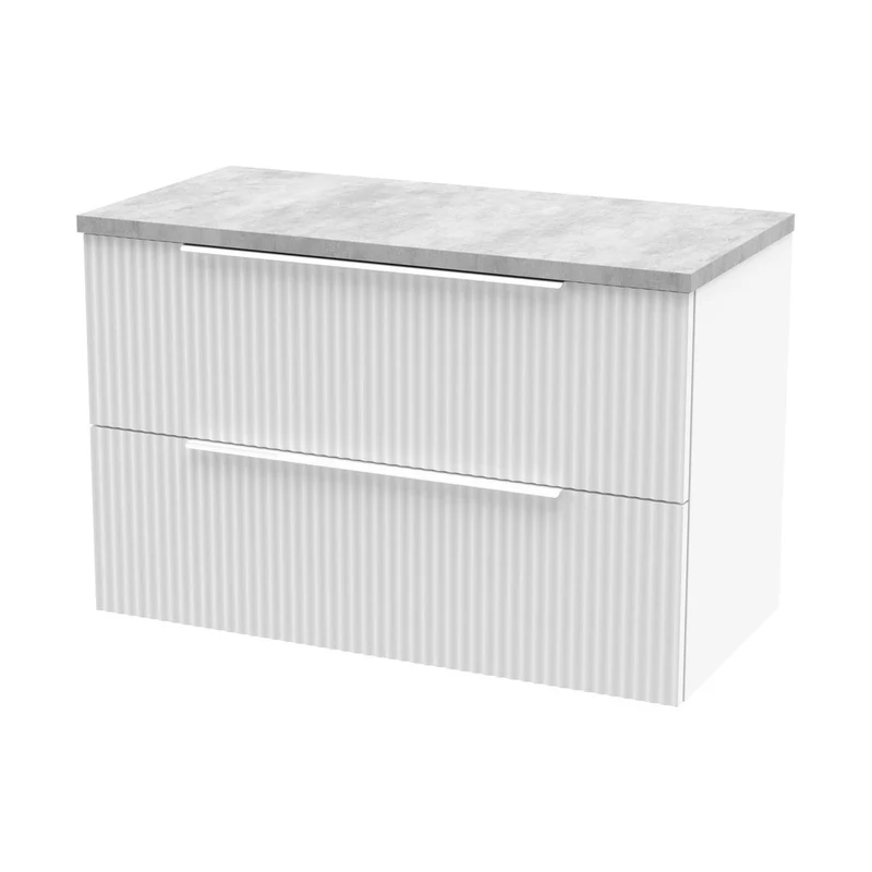 Hudson Reed Fluted 800mm Wall Hung 2 Drawer Vanity & Laminate Top Contemp Satin White MFC Painted Gloss 522x805x390mm - DFF195LBG