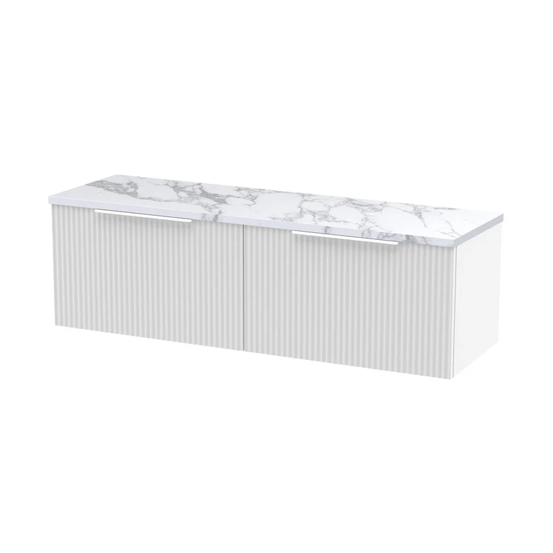 Hudson Reed Fluted 1200 Wall Hung 2-drawer Vanity & Laminate Worktop Contemp Satin White MFC Painted Gloss 405x1215x455mm - DFF194LCM2