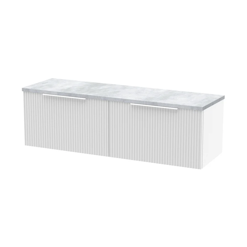 Hudson Reed Fluted 1200 Wall Hung 2-drawer Vanity & Laminate Worktop Contemp Satin White MFC Painted Gloss 405x1215x455mm - DFF194LBG2