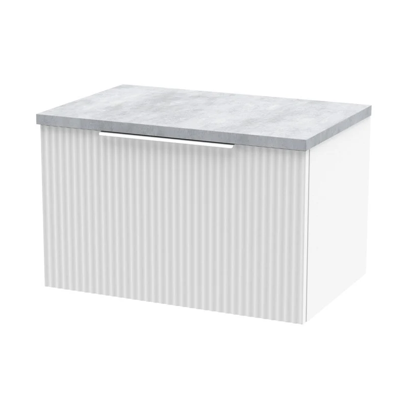 Hudson Reed Fluted 600mm Wall Hung Single Drawer Vanity & Laminate Top Contemp Satin White MFC Painted Gloss 381x605x390mm - DFF194LBG