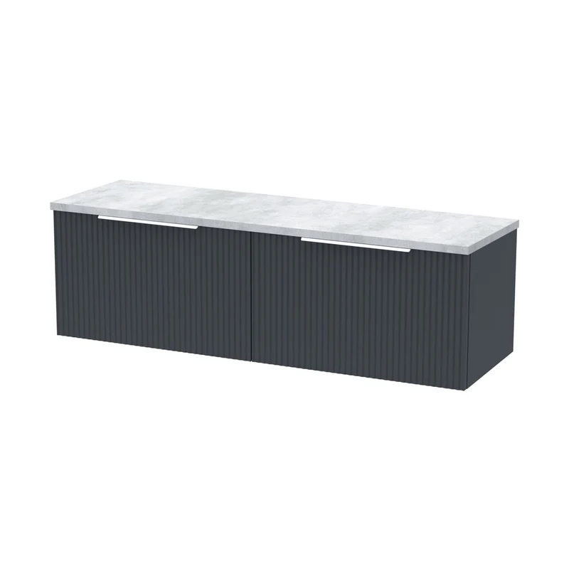 Hudson Reed Fluted 1200 Wall Hung 2-drawer Vanity & Laminate Worktop Contemp Soft Black MFC Painted Gloss 405x1215x455mm - DFF1494LBG2