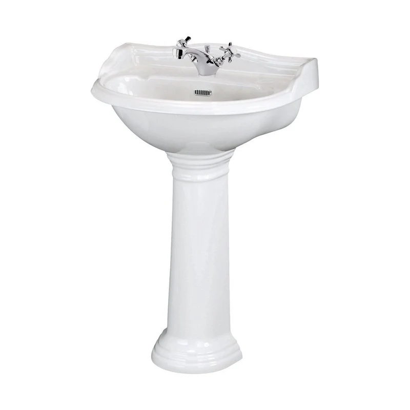 Hudson Reed Chancery 500mm Basin & Pedestal (1 Tap Hole) Trad White Vitreous China 855x500x400mm