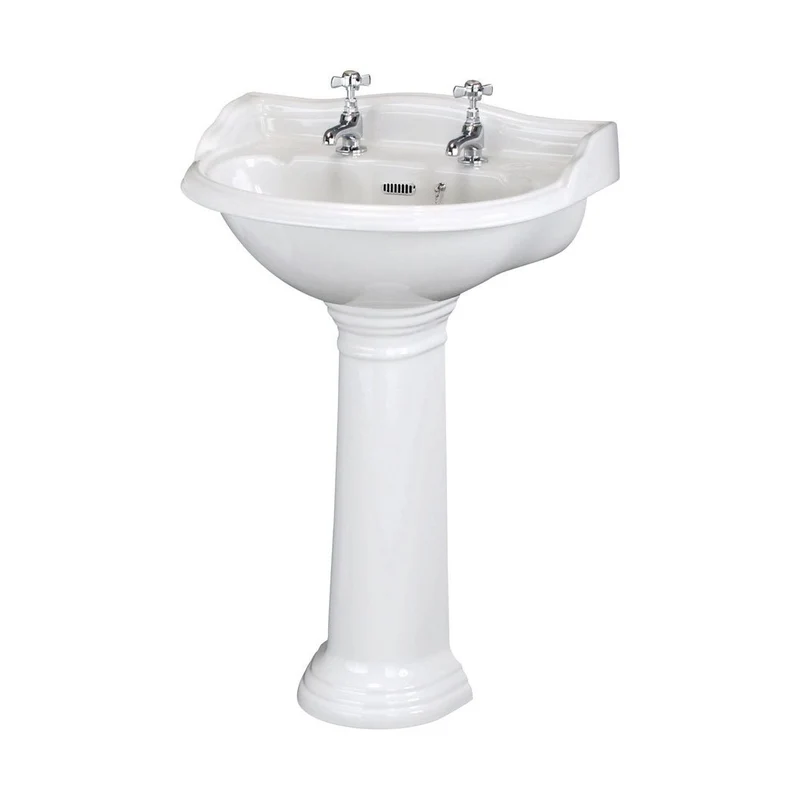 Hudson Reed Chancery 500mm Basin & Pedestal (2 Tap Hole) Trad White Vitreous China 855x500x400mm