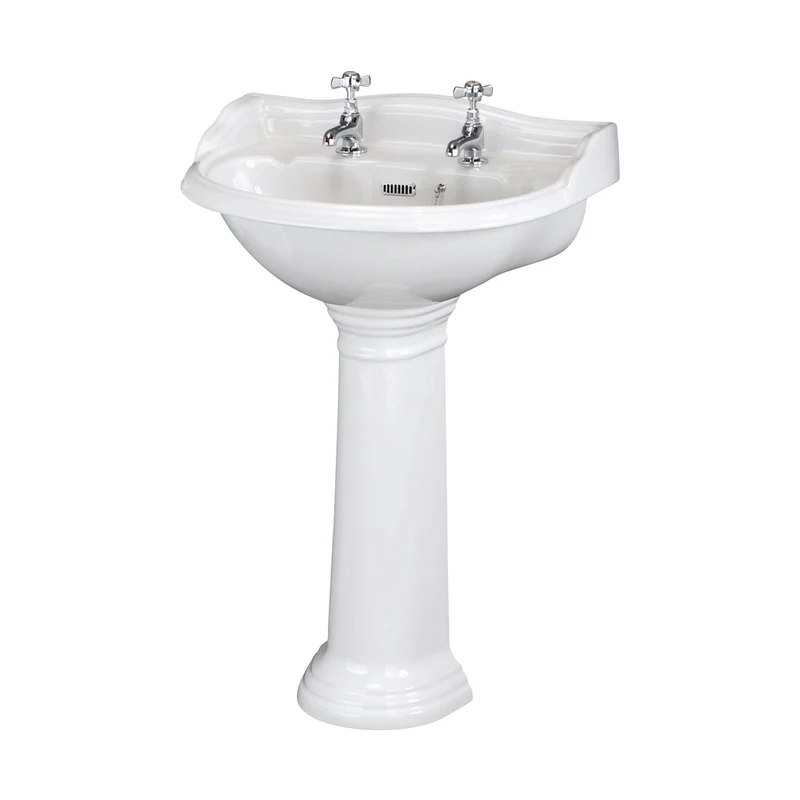 Hudson Reed Chancery 600mm Basin & Pedestal (2 Tap Hole) Trad White Vitreous China 925x600x490mm