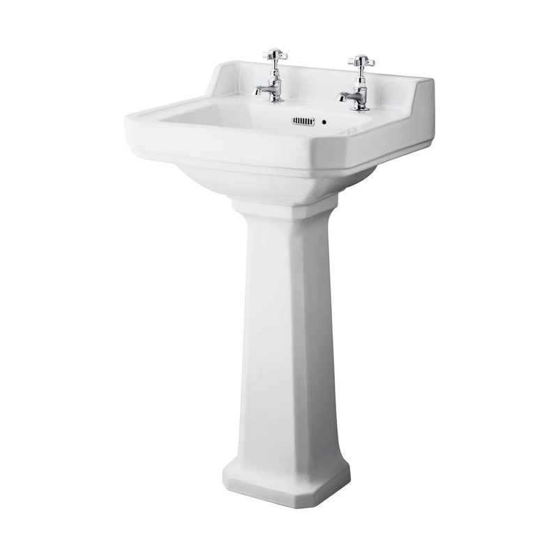 Hudson Reed Richmond 500mm 2th Basin & Comfort Height Ped Trad White Vitreous China 906x500x350mm