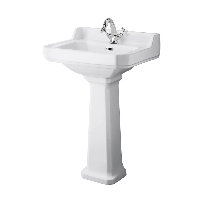 Hudson Reed Richmond 560mm 1th Basin & Comfort Height Ped Trad White Vitreous China 964x560x450mm