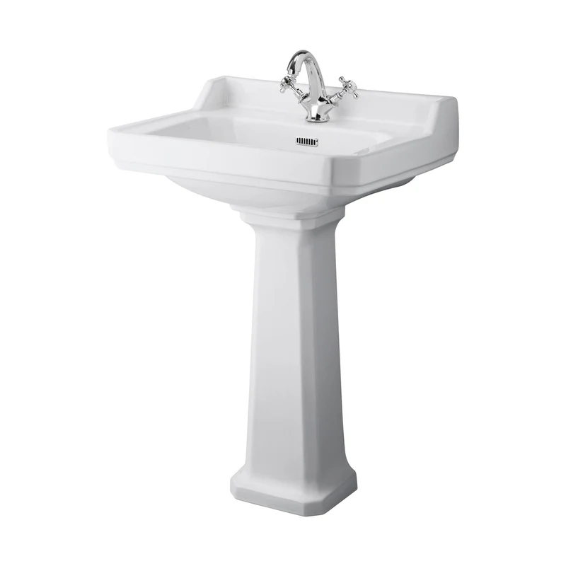 Hudson Reed Richmond 600mm 1th Basin & Comfort Height Ped Trad White Vitreous China 964x595x470mm