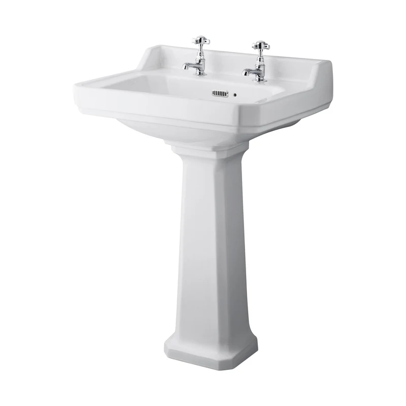 Hudson Reed Richmond 600mm 2th Basin & Comfort Height Ped Trad White Vitreous China 964x595x470mm