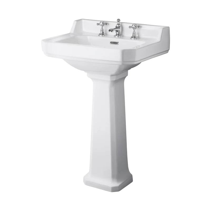 Hudson Reed Richmond 600mm Basin & Pedestal (3 Tap Hole) Trad White Vitreous China 905x595x450mm
