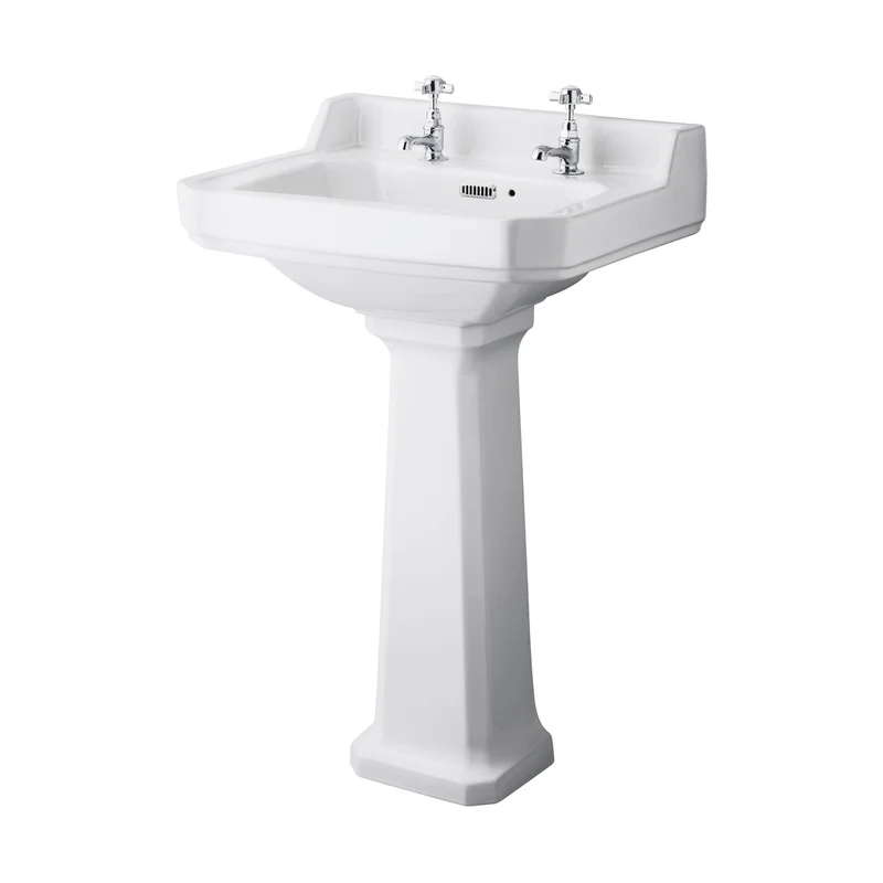 Hudson Reed Richmond 560mm Basin & Pedestal (2 Tap Hole) Trad White Vitreous China 905x565x460mm