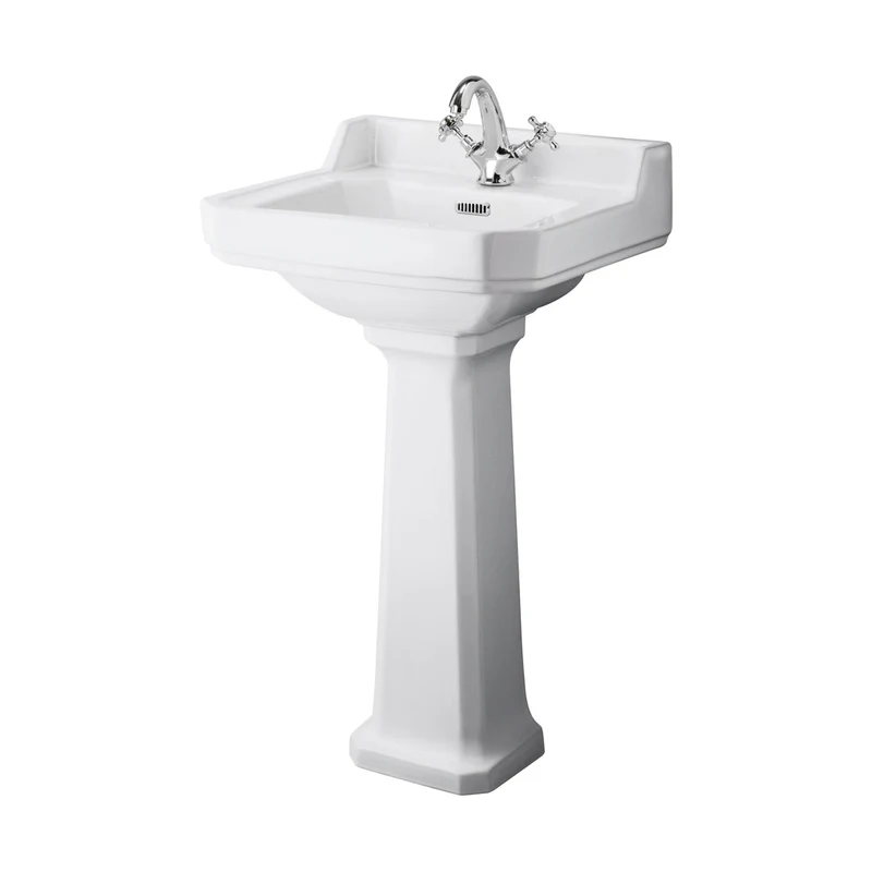 Hudson Reed Richmond 500mm Basin & Pedestal (1 Tap Hole) Trad White Vitreous China 850x500x370mm