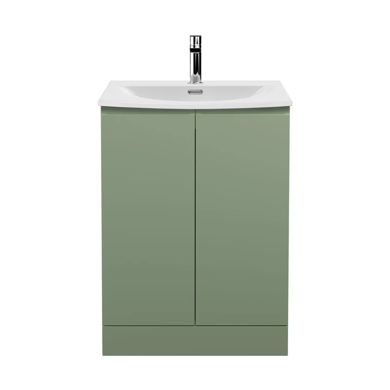 Hudson Reed Urban 600mm Floor Standing 2 Door Unit & Basin 4 Contemp Satin Green MFC Painted Matt 835x610x440mm