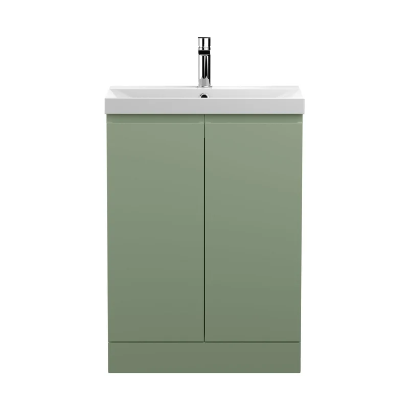 Hudson Reed Urban 600mm Floor Standing 2 Door Unit & Basin 3 Contemp Satin Green MFC Painted Matt 860x610x395mm