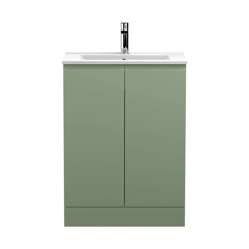Hudson Reed Urban 600mm Floor Standing 2 Door Unit & Basin 2 Contemp Satin Green MFC Painted Matt 828x610x390mm
