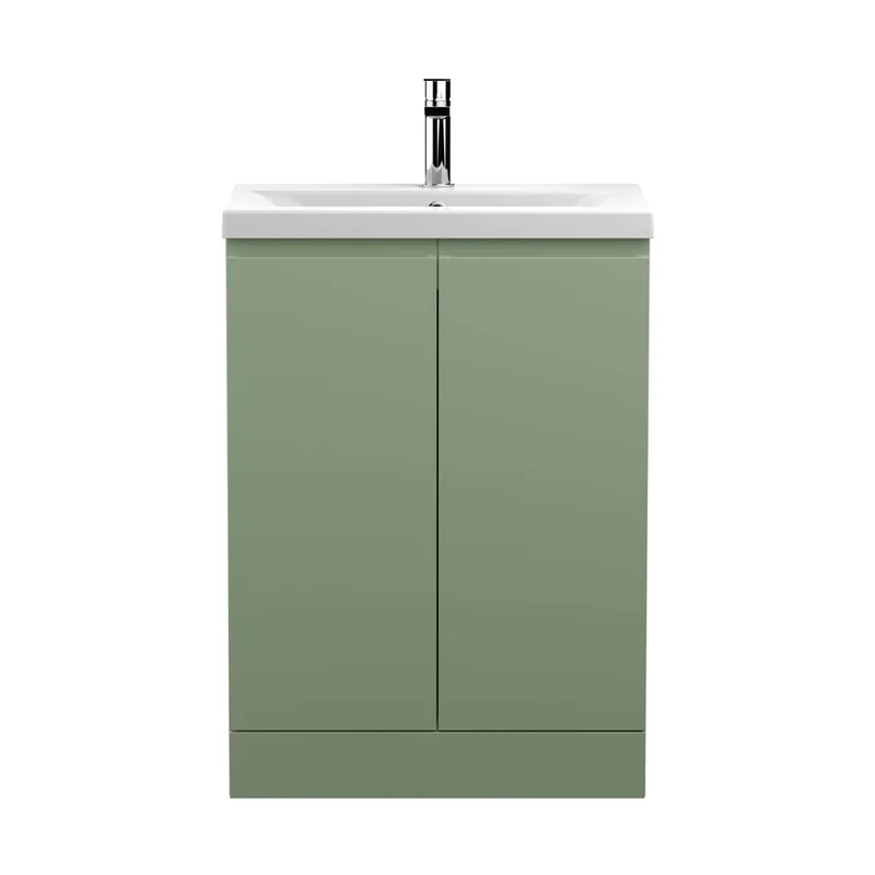 Hudson Reed Urban 600mm Floor Standing 2 Door Unit & Basin 1 Contemp Satin Green MFC Painted Matt 850x610x390mm