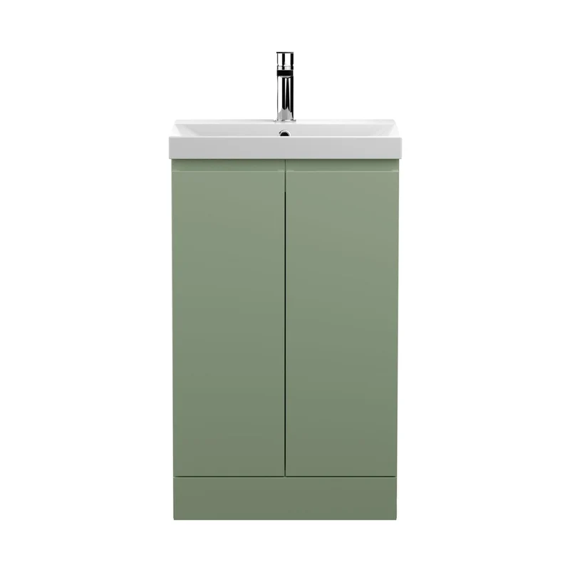 Hudson Reed Urban 500mm Floor Standing 2 Door Vanity & Basin 3 Contemp Satin Green MFC Painted Matt 860x510x395mm
