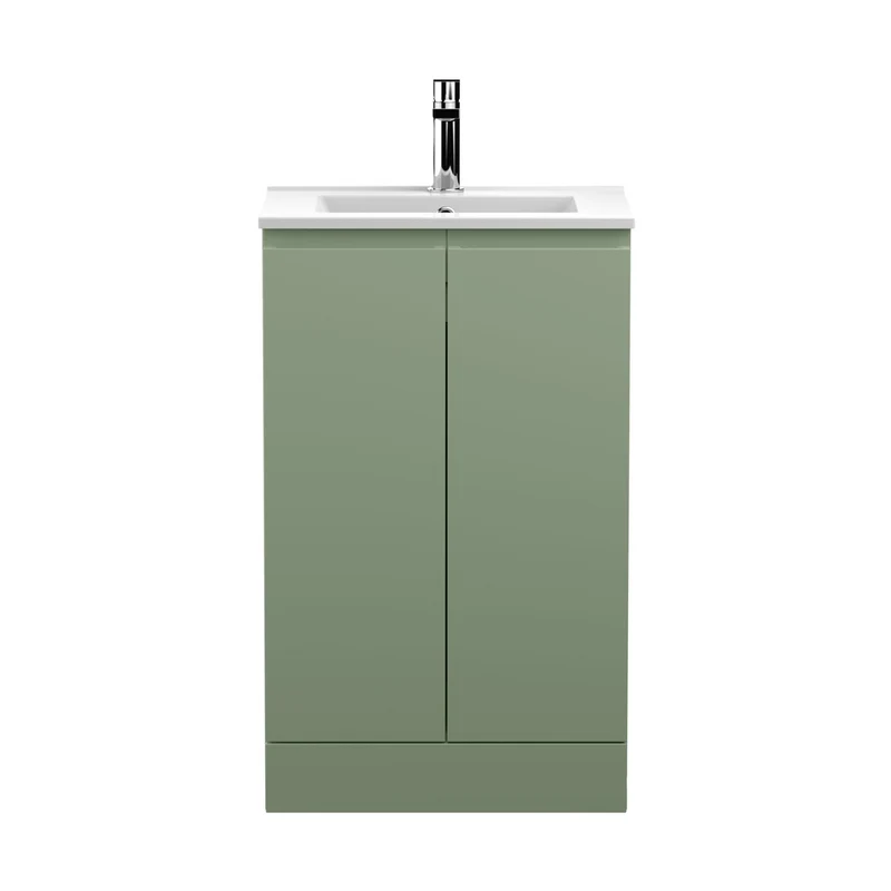 Hudson Reed Urban 500mm Floor Standing 2 Door Vanity & Basin 2 Contemp Satin Green MFC Painted Matt 828x510x390mm