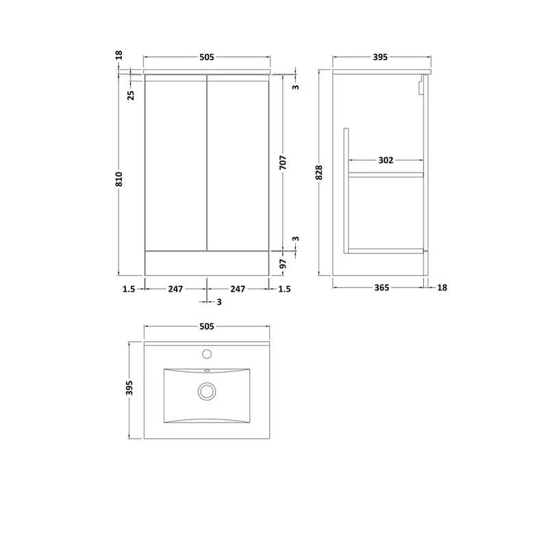 Hudson Reed Urban 500mm Floor Standing 2 Door Vanity & Basin 2 Contemp Satin Green MFC Painted Matt 828x510x390mm