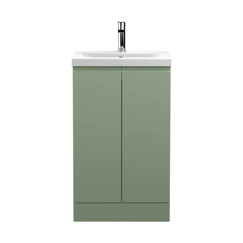 Hudson Reed Urban 500mm Floor Standing 2 Door Vanity & Basin 1 Contemp Satin Green MFC Painted Matt 850x510x390mm