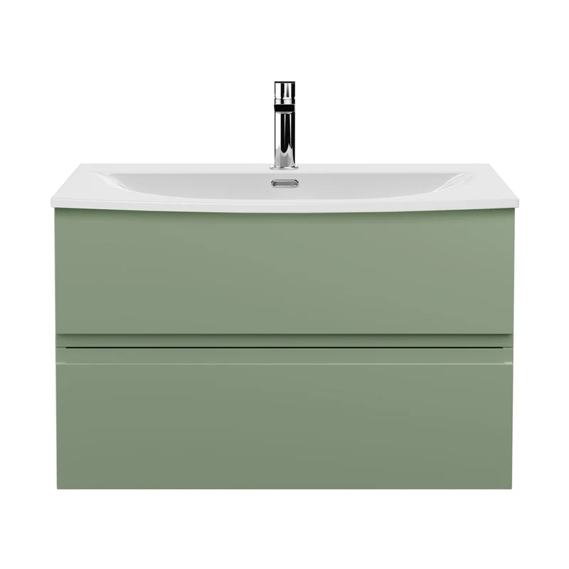Hudson Reed Urban 800mm Wall Hung 2 Drawer Unit & Basin 4 Contemp Satin Green MFC Painted Matt 525x810x440mm