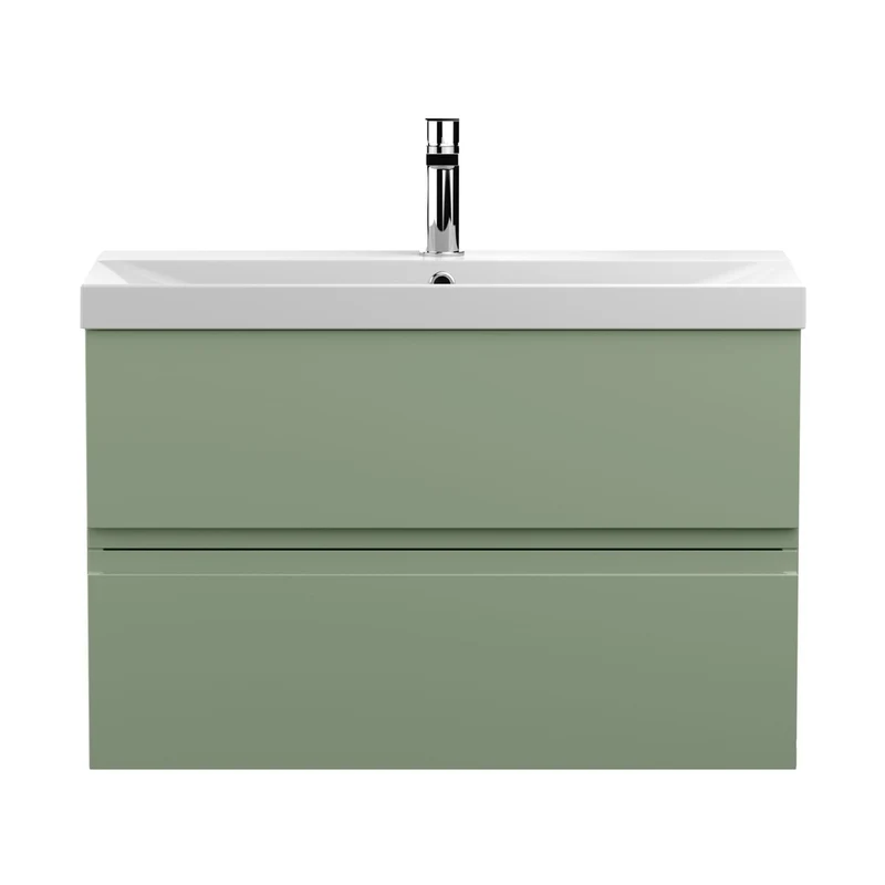Hudson Reed Urban 800mm Wall Hung 2 Drawer Unit & Basin 3 Contemp Satin Green MFC Painted Matt 550x810x395mm