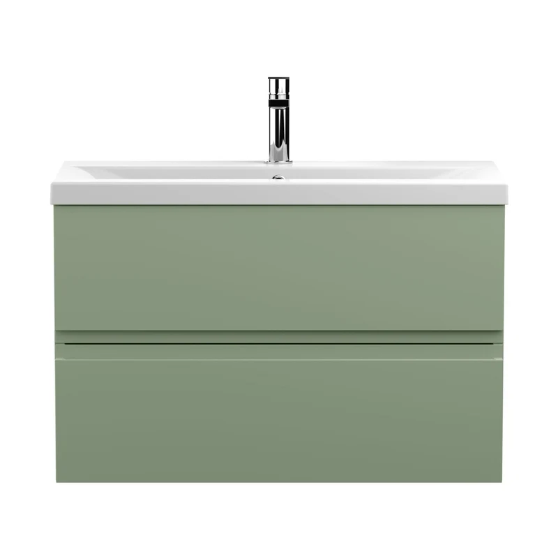Hudson Reed Urban 800mm Wall Hung 2 Drawer Unit & Basin 1 Contemp Satin Green MFC Painted Matt 540x810x390mm