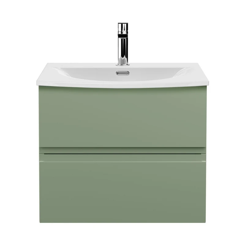 Hudson Reed Urban 600mm Wall Hung 2 Drawer Unit & Basin 4 Contemp Satin Green MFC Painted Matt 525x610x440mm