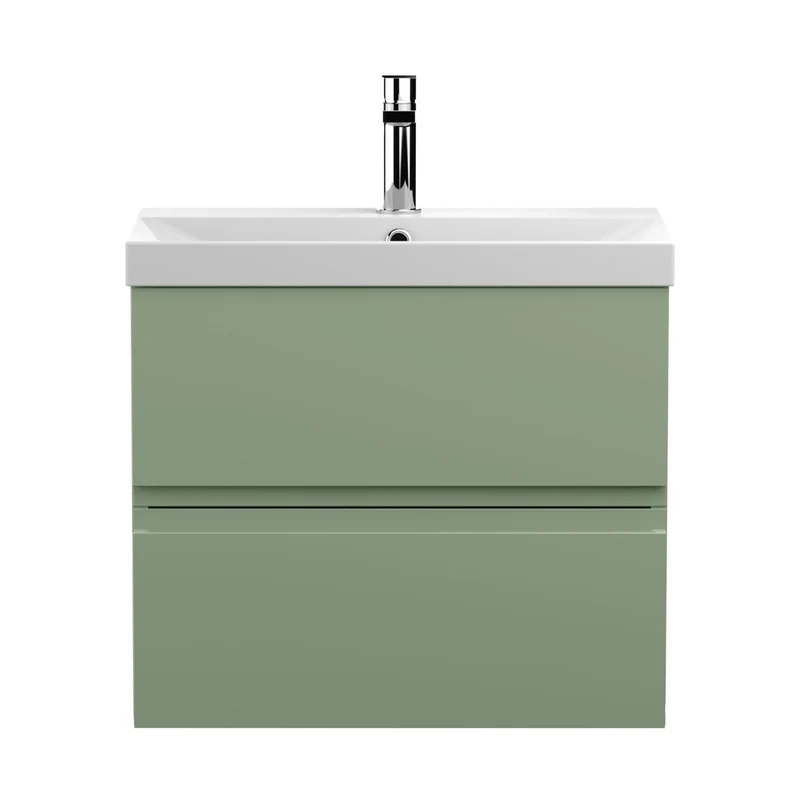 Hudson Reed Urban 600mm Wall Hung 2 Drawer Unit & Basin 3 Contemp Satin Green MFC Painted Matt 550x610x395mm