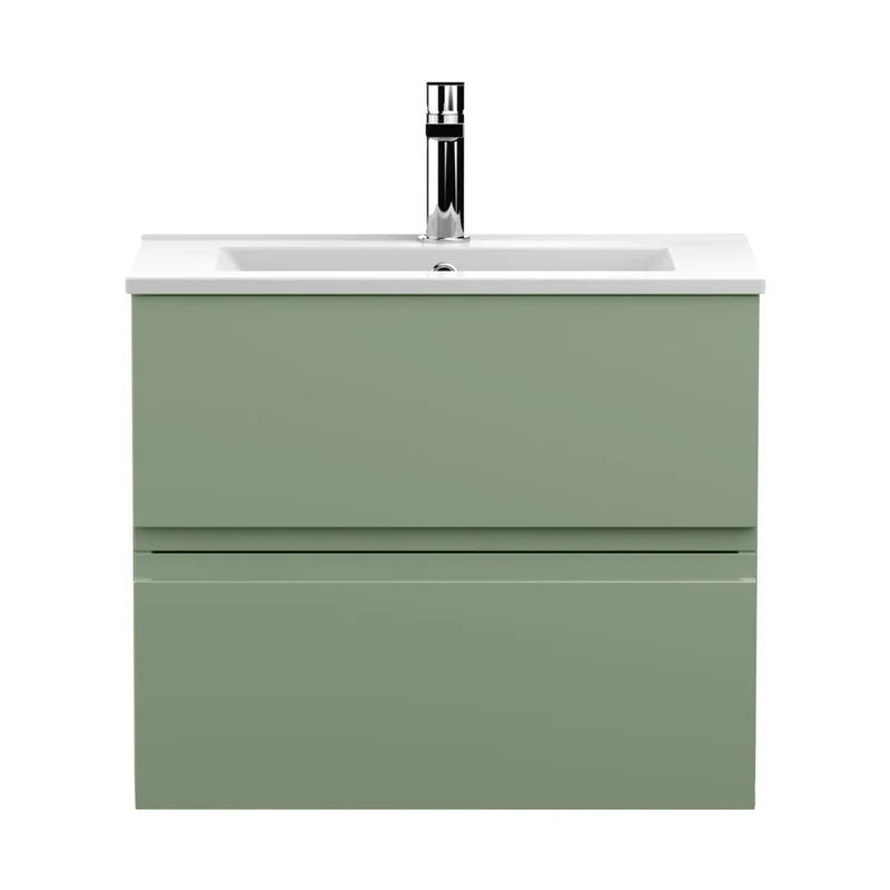 Hudson Reed Urban 600mm Wall Hung 2 Drawer Unit & Basin 2 Contemp Satin Green MFC Painted Matt 518x610x390mm