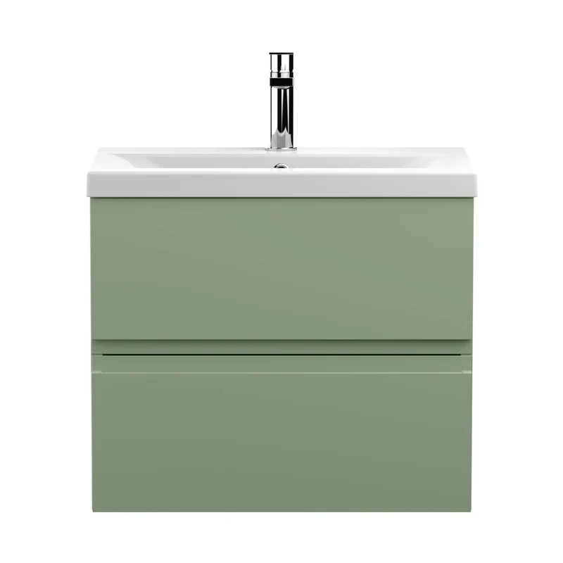 Hudson Reed Urban 600mm Wall Hung 2 Drawer Unit & Basin 1 Contemp Satin Green MFC Painted Matt 540x610x390mm