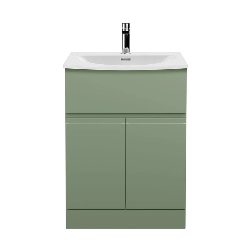 Hudson Reed Urban 600mm Floor Standing 2 Door/drawer Unit & Basin 4 Contemp Satin Green MFC Painted Matt 835x610x440mm