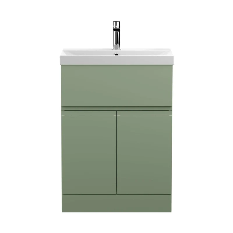 Hudson Reed Urban 600mm Floor Standing 2 Door/drawer Unit & Basin 3 Contemp Satin Green MFC Painted Matt 860x610x395mm