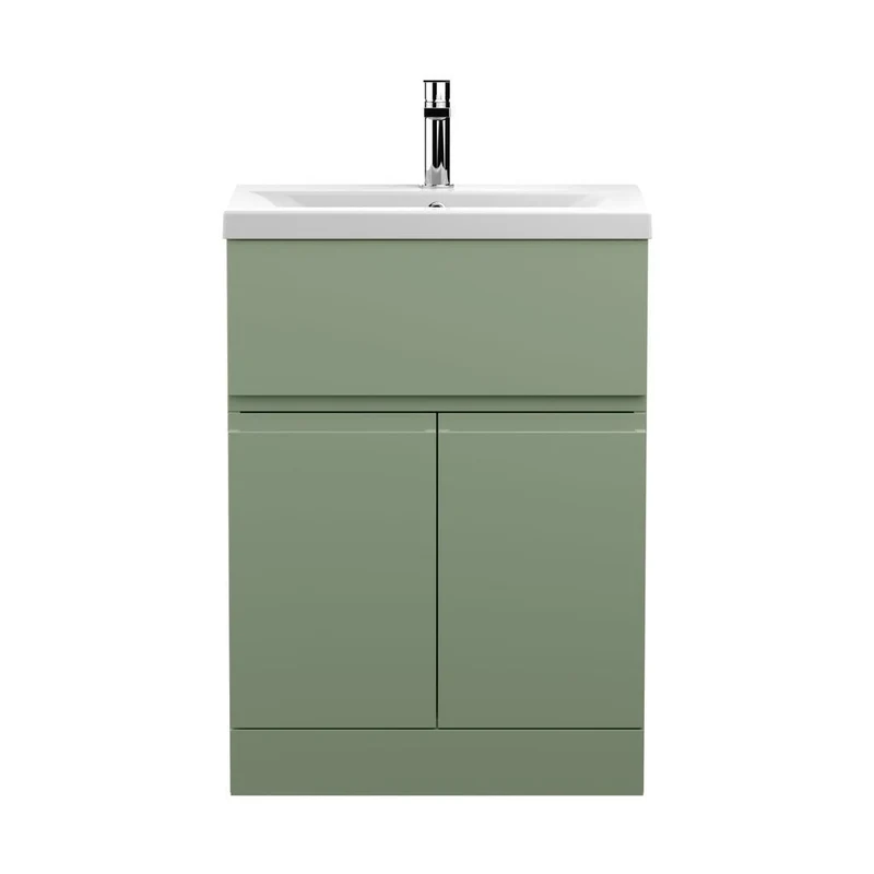 Hudson Reed Urban 600mm Floor Standing 2 Door/drawer Unit & Basin 1 Contemp Satin Green MFC Painted Matt 850x610x390mm