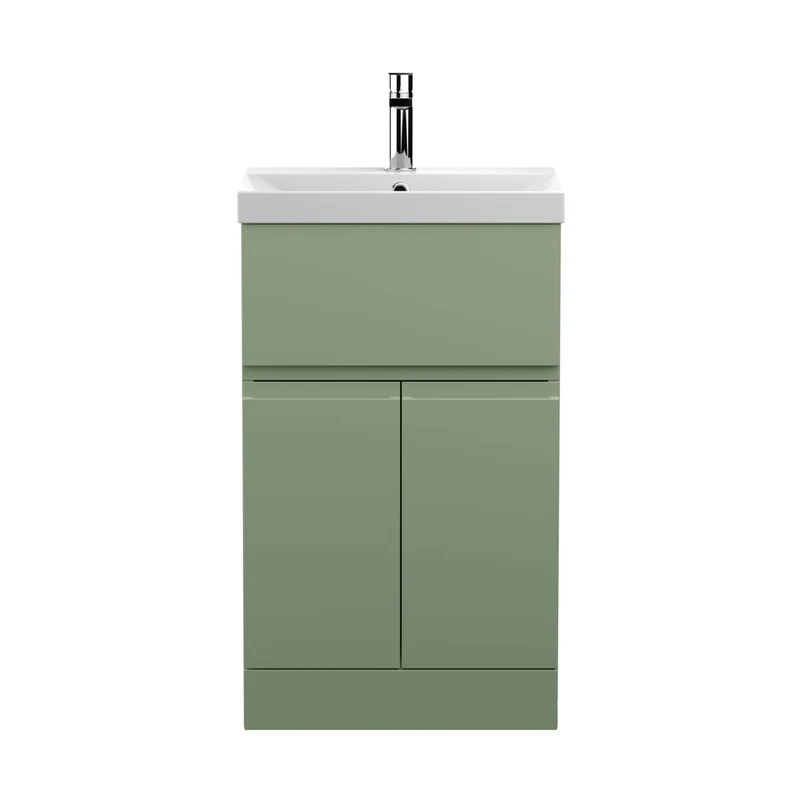 Hudson Reed Urban 500mm Floor Standing 2 Door/drawer Unit & Basin 3 Contemp Satin Green MFC Painted Matt 860x510x395mm
