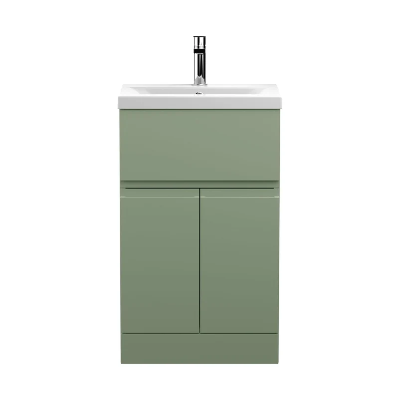 Hudson Reed Urban 500mm Floor Standing 2 Door/drawer Unit & Basin 1 Contemp Satin Green MFC Painted Matt 850x510x390mm