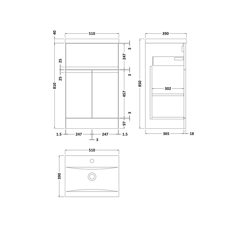 Hudson Reed Urban 500mm Floor Standing 2 Door/drawer Unit & Basin 1 Contemp Satin Green MFC Painted Matt 850x510x390mm