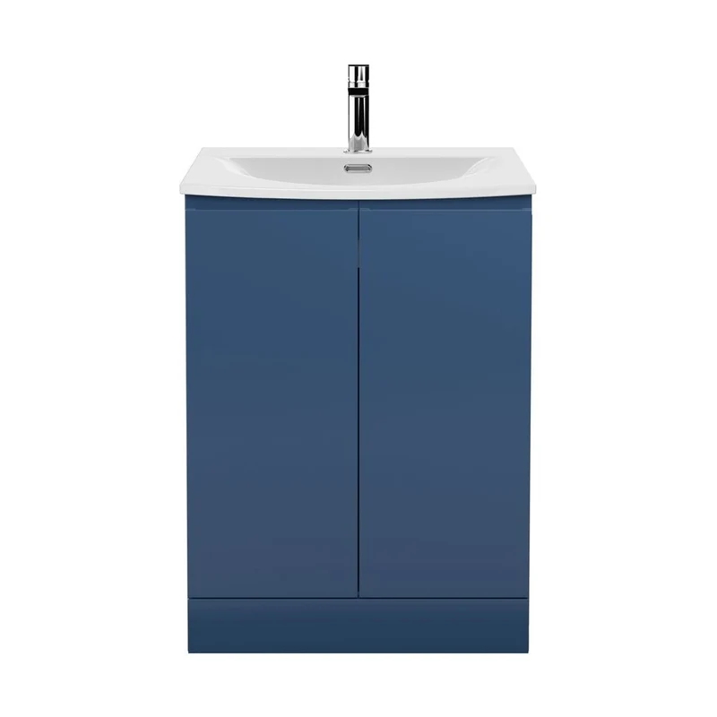 Hudson Reed Urban 600mm Floor Standing 2 Door Vanity Unit & Basin 4 Contemp Satin Blue MFC Painted Matt 840x610x440mm