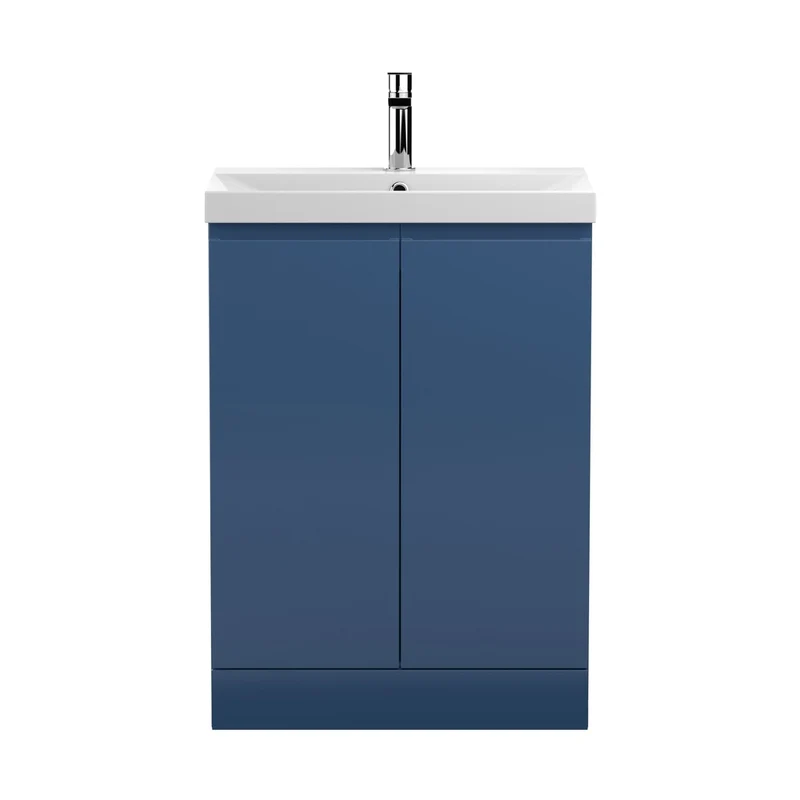 Hudson Reed Urban 600mm Floor Standing 2-door Vanity Unit & Basin 3 Contemp Satin Blue MFC Painted Matt 860x610x395mm