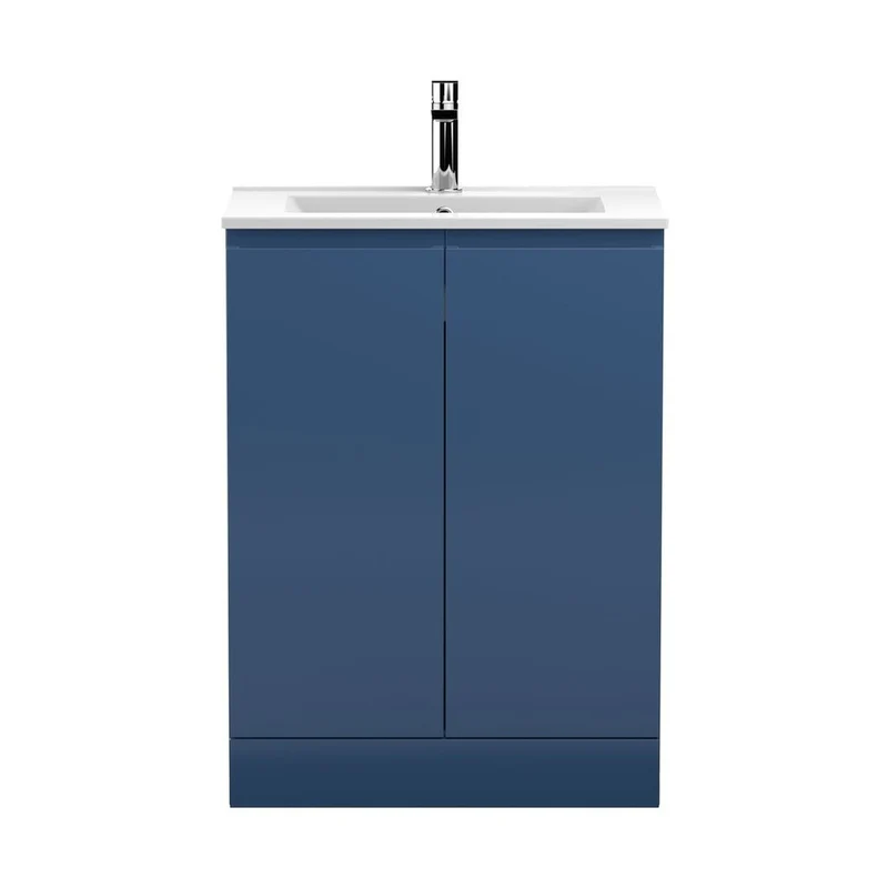 Hudson Reed Urban 600mm Floor Standing 2-door Vanity Unit & Basin 2 Contemp Satin Blue MFC Painted Matt 828x605x395mm