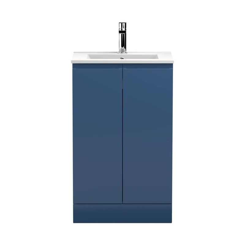 Hudson Reed Urban 500mm Floor Standing 2-door Vanity Unit & Basin 2 Contemp Satin Blue MFC Painted Matt 828x505x395mm