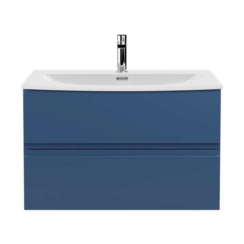 Hudson Reed Urban 800mm Wall Hung 2 Drawer Vanity Unit & Basin 4 Contemp Satin Blue MFC Painted Matt 550x810x395mm