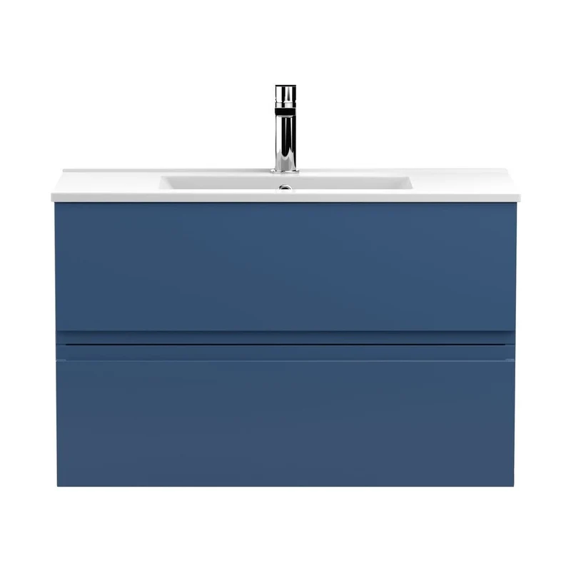 Hudson Reed Urban 800mm Wall Hung 2-drawer Vanity Unit & Basin 2 Contemp Satin Blue MFC Painted Matt 518x805x395mm
