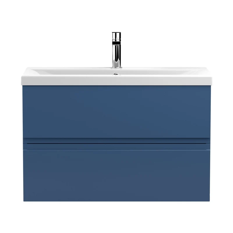 Hudson Reed Urban 800mm Wall Hung 2-drawer Vanity Unit & Basin 1 Contemp Satin Blue MFC Painted Matt 540x810x390mm