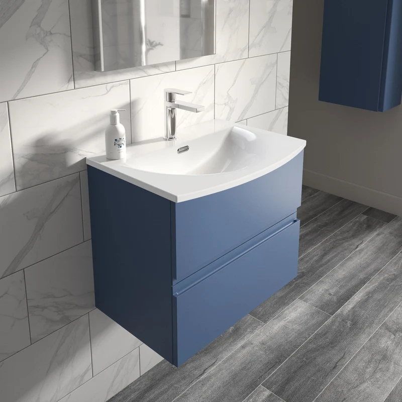 Hudson Reed Urban 600mm Wall Hung 2 Drawer Vanity Unit & Basin 4 Contemp Satin Blue MFC Painted Matt 530x610x440mm