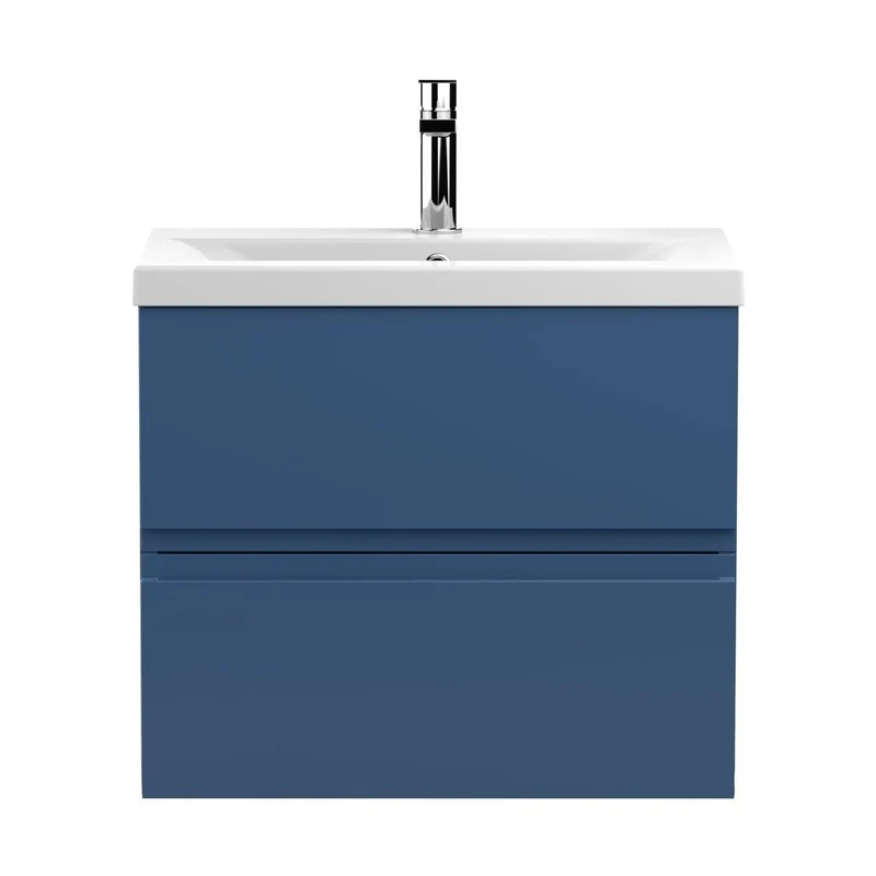 Hudson Reed Urban 600mm Wall Hung 2-drawer Vanity Unit & Basin 1 Contemp Satin Blue MFC Painted Matt 540x610x390mm