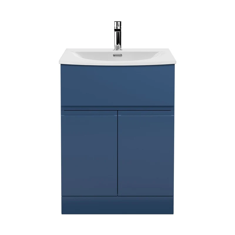 Hudson Reed Urban 600mm Floor Standing 2 Door/drawer Vanity Unit & Basin 4 Contemp Satin Blue MFC Painted Matt 840x610x440mm