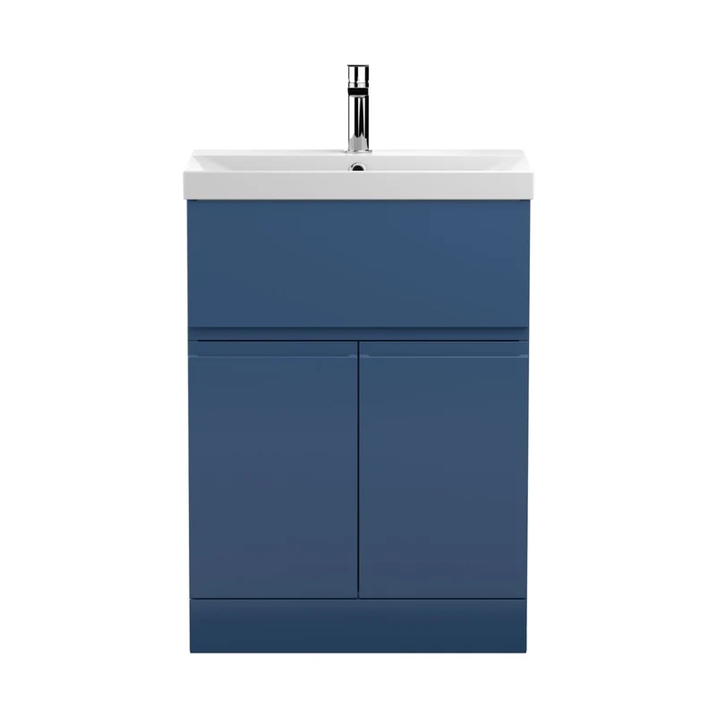Hudson Reed Urban 600mm Floor Standing 2-door/drawer Vanity Unit & Basin 3 Contemp Satin Blue MFC Painted Matt 860x610x395mm