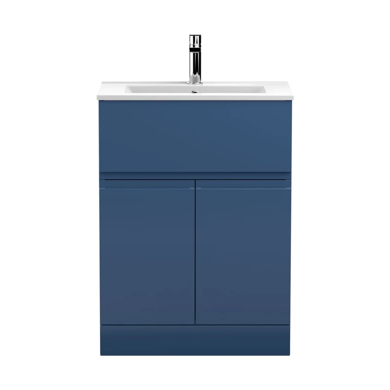 Hudson Reed Urban 600mm Floor Standing 2-door/drawer Vanity Unit & Basin 2 Contemp Satin Blue MFC Painted Matt 828x605x395mm