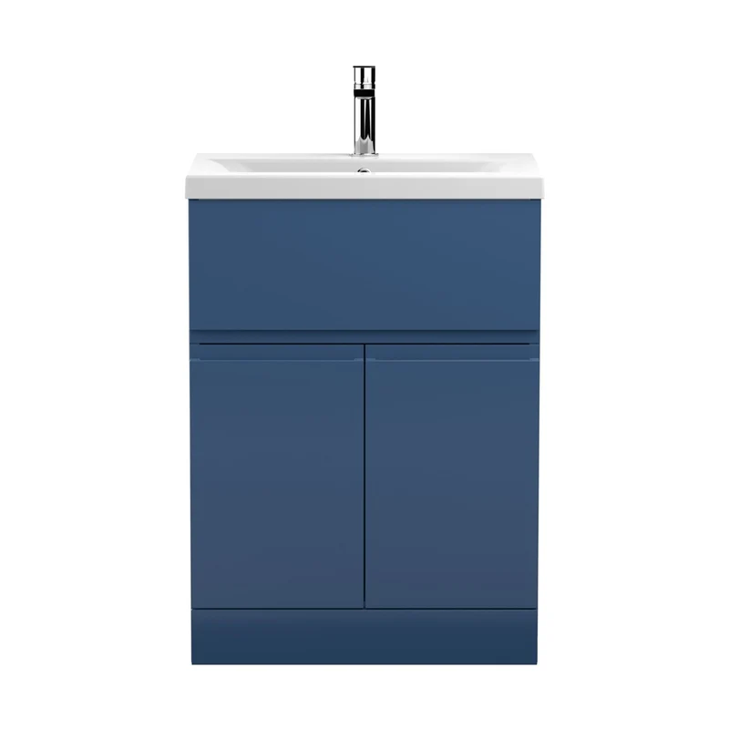 Hudson Reed Urban 600mm Floor Standing 2-door/drawer Vanity Unit & Basin 1 Contemp Satin Blue MFC Painted Matt 850x610x390mm