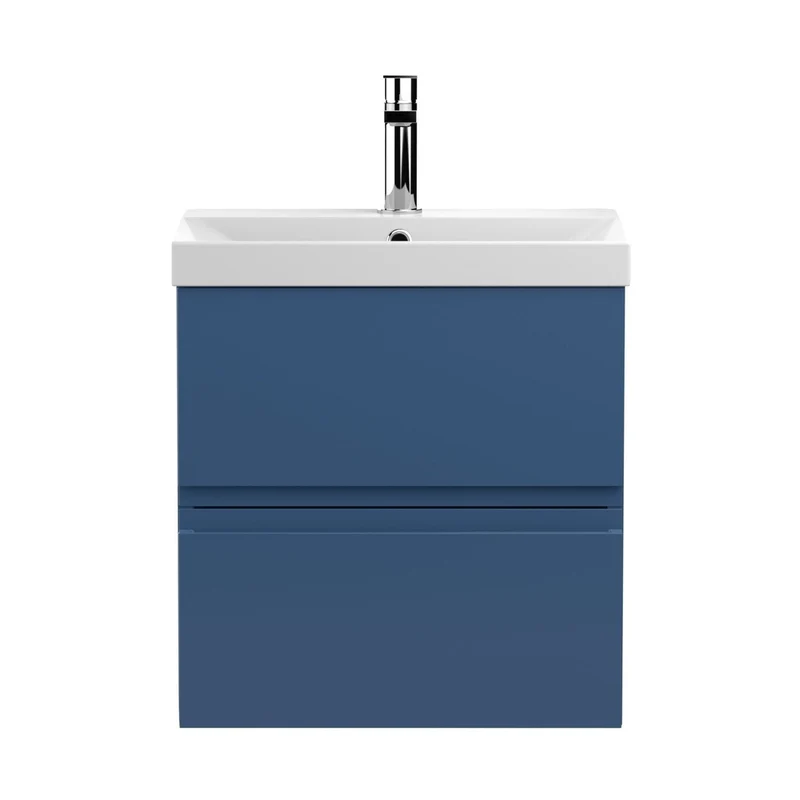 Hudson Reed Urban 500mm Wall Hung 2-drawer Vanity Unit & Basin 3 Contemp Satin Blue MFC Painted Matt 550x510x395mm